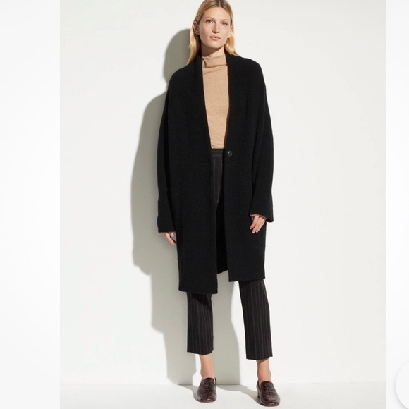 Vince Collarless Cardigan Coat Wool Blend In Black